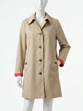 JESSICA Beige Trench Coat Orange Lining Pop-of-Color Cuffs Medium Fall Preppy
